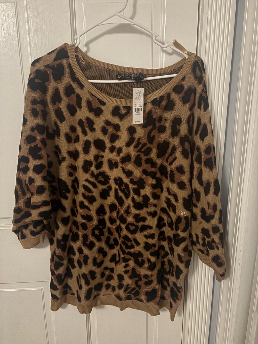 New York & Company Leopard Print Crewneck Sweater - Brown & Black